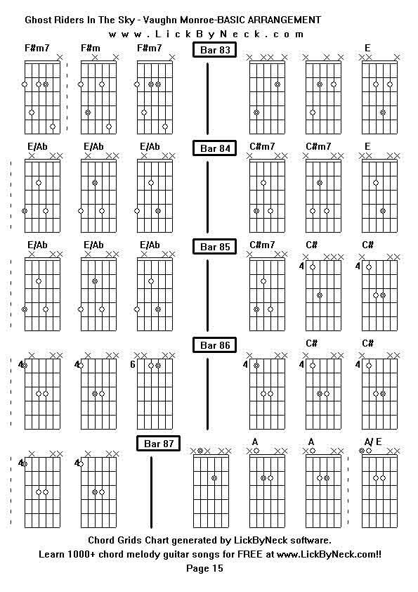 Chord Grids Chart of chord melody fingerstyle guitar song-Ghost Riders In The Sky - Vaughn Monroe-BASIC ARRANGEMENT,generated by LickByNeck software.